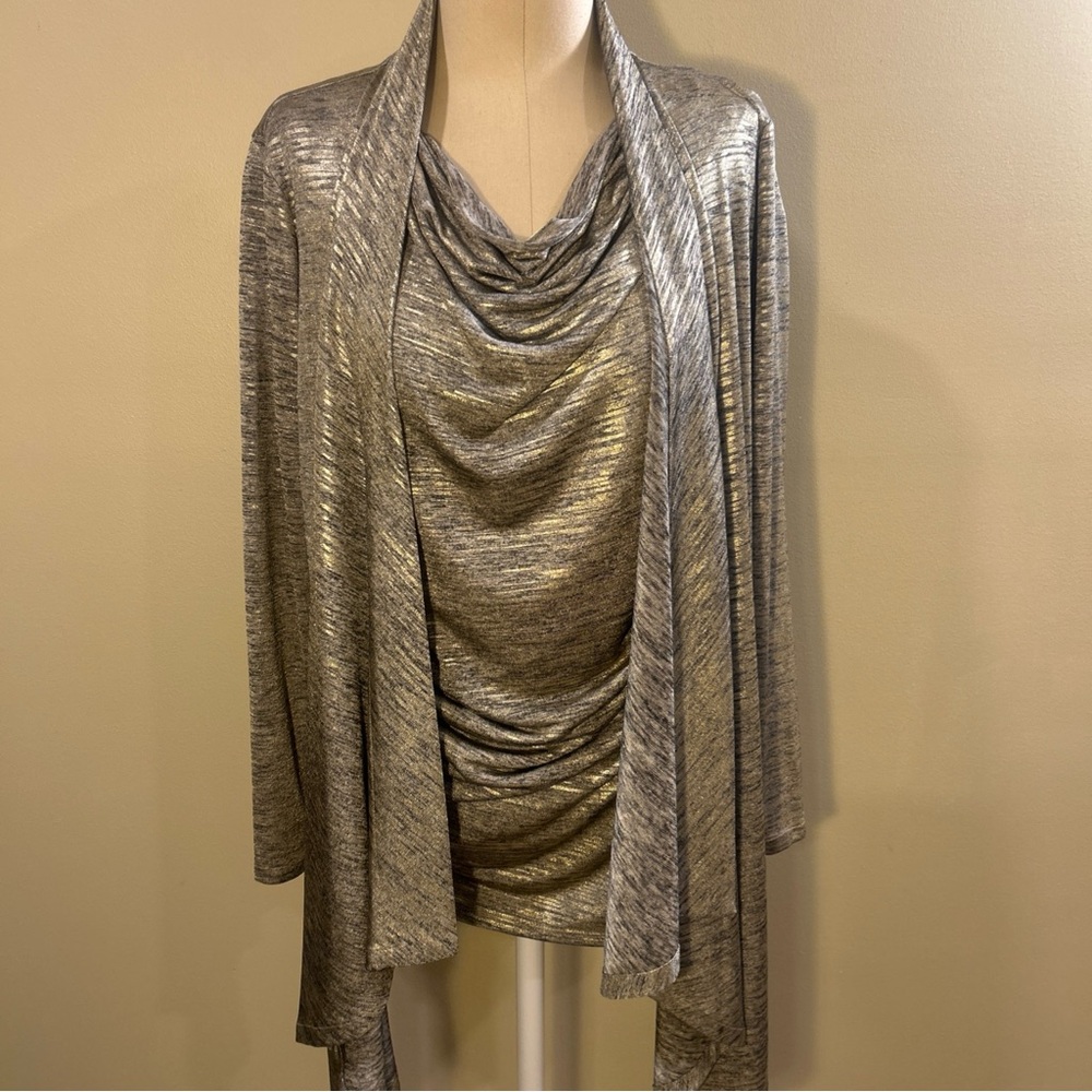 Calvin Klein Metallic Gold Waterfall Cardigan